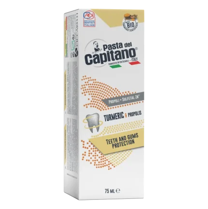 خمیردندان زردچوبه و بره‌موم پاستا دل کاپیتانو مدل Turmeric & Propolis حجم 75 میلی‌لیتر