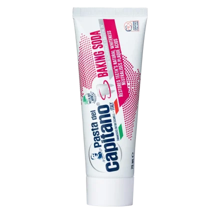 خمیر دندان جوش شیرین پاستا دل کاپیتانو مدل Baking Soda بدون فلوراید حجم 75 میلی‌لیتر